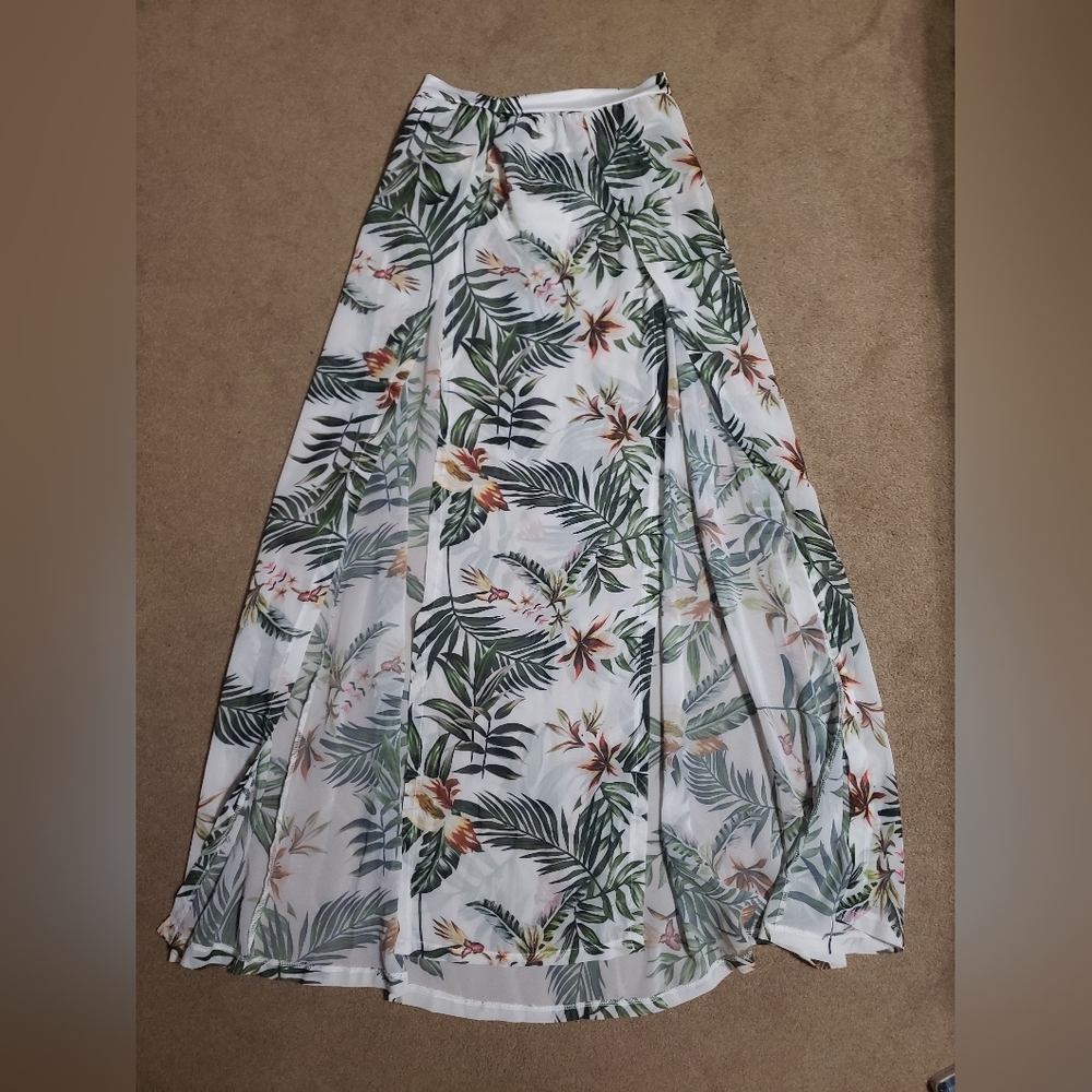 Tropical White Floral A-Line Skirt